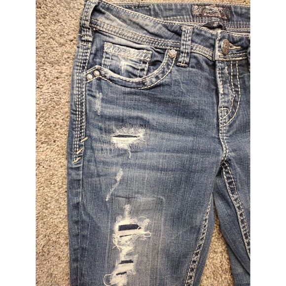 Silver Jeans Women's Size 28/L31 Aiko Baby Boot Cut Denim Jeans White Stitching - Picture 5 of 16